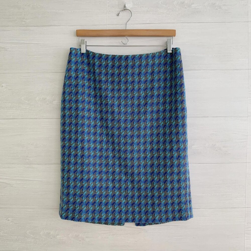Talbots - Gray blue houndstooth woven straight skirt, sz 10